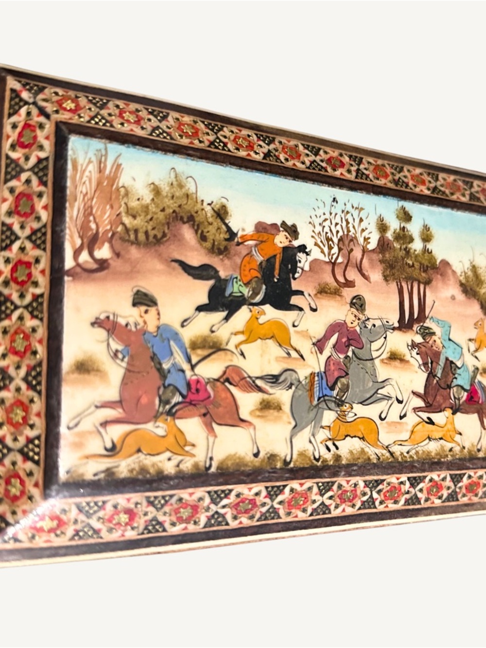 Antique Hand Painted Khatam Kari Persian Wood Micro Mosaic Inlay Hinged Box - Picture 9 of 10